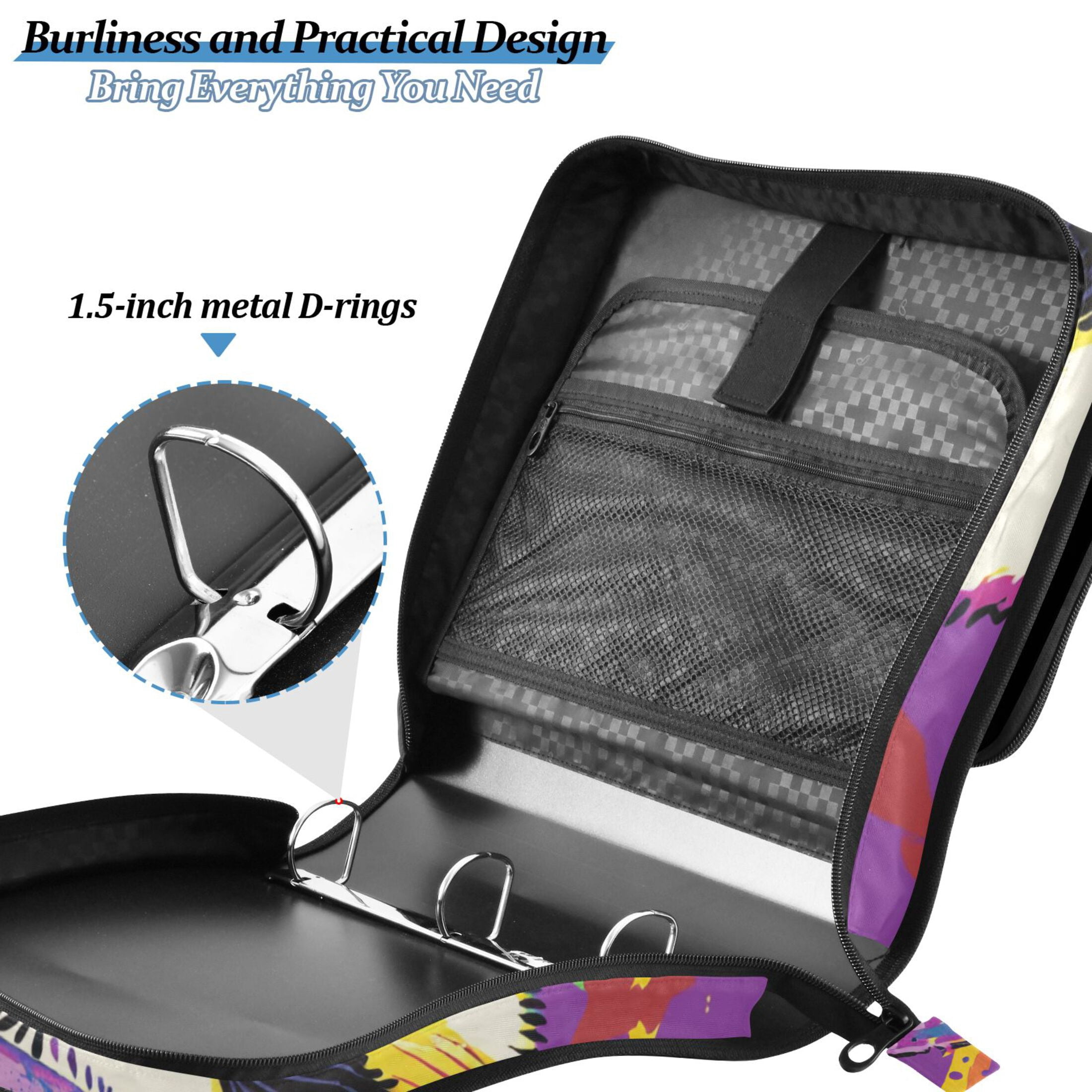3 Ring Zipper Binder with Shoulder Strap Waterproof Trapper Keeper 2 Inch D-Ring 500 Sheets Capacity Cute Panda and Star