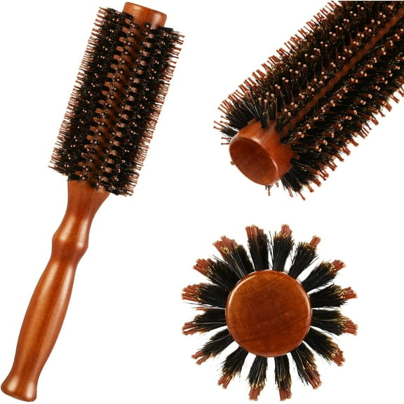 Round Boar Bristle Brush Round Hairbrush Wooden Handle Styling Brush Anti-Static