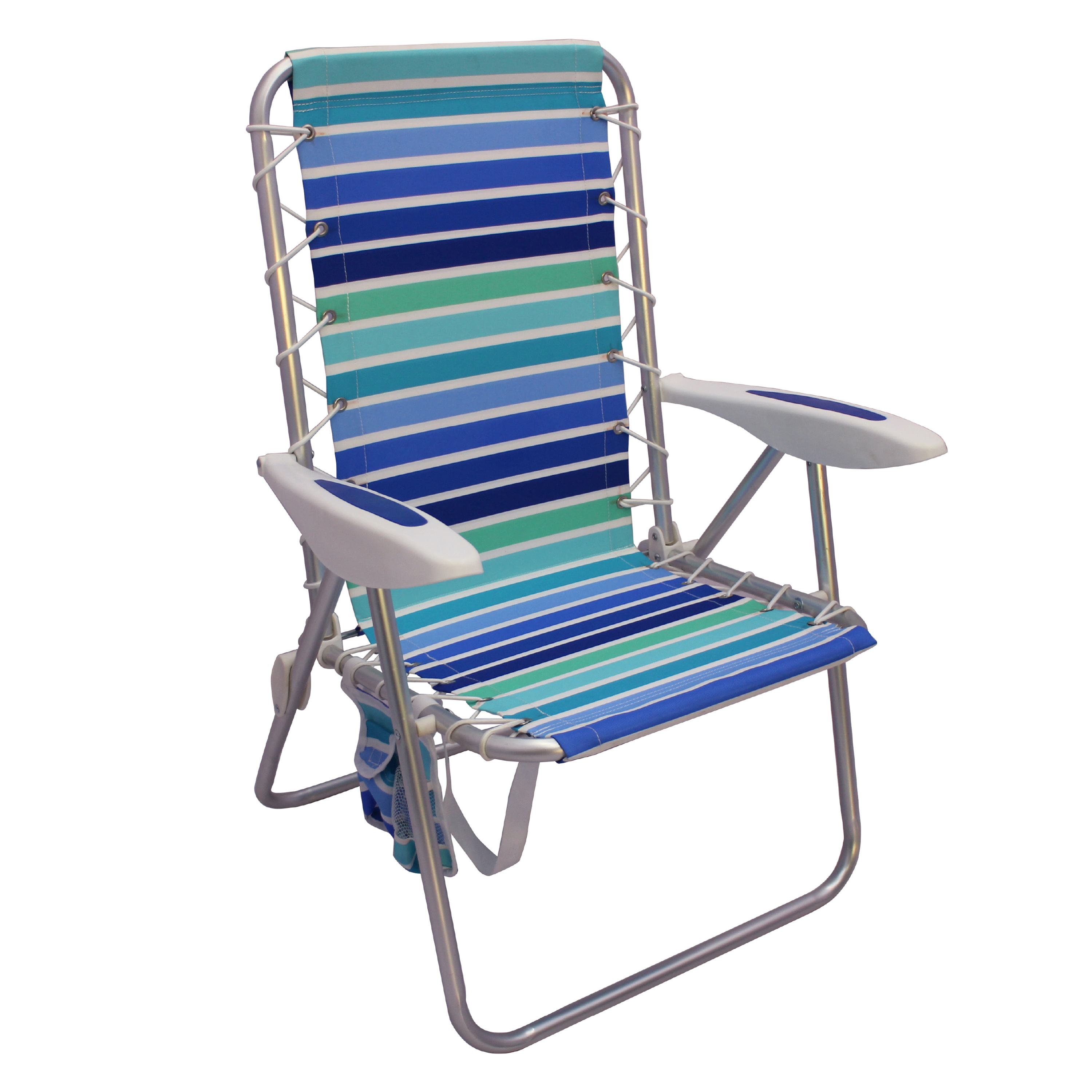 2-Pack Mainstays Reclining Bungee Beach Chair Blue & Green Stripe - image 2 of 9