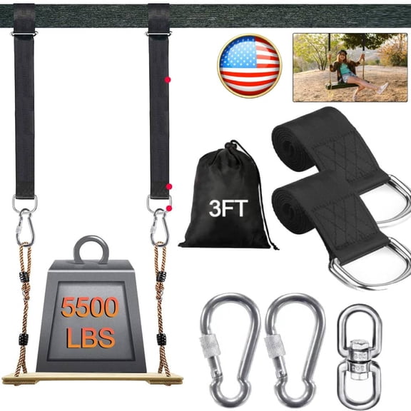 3 FT Universal Swing Hanging Straps, Heavy Duty 2-Inch Wide Tree Saver Straps with Carabiners, 5500 LB Capacity for Hammock, Porch Swing & Outdoor Use