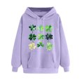 thumbnail image 2 of Womens St. Patrick'S Day Sweatshirt Clover Print Hoodie Casual Long Sleeve Sweatshirt Shamrock Pullover Tops Purple M, 2 of 4