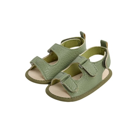 

Baby Boys Girls Leather Sandals Anti-Slip Sole Solid Color Flats First Walking Shoes