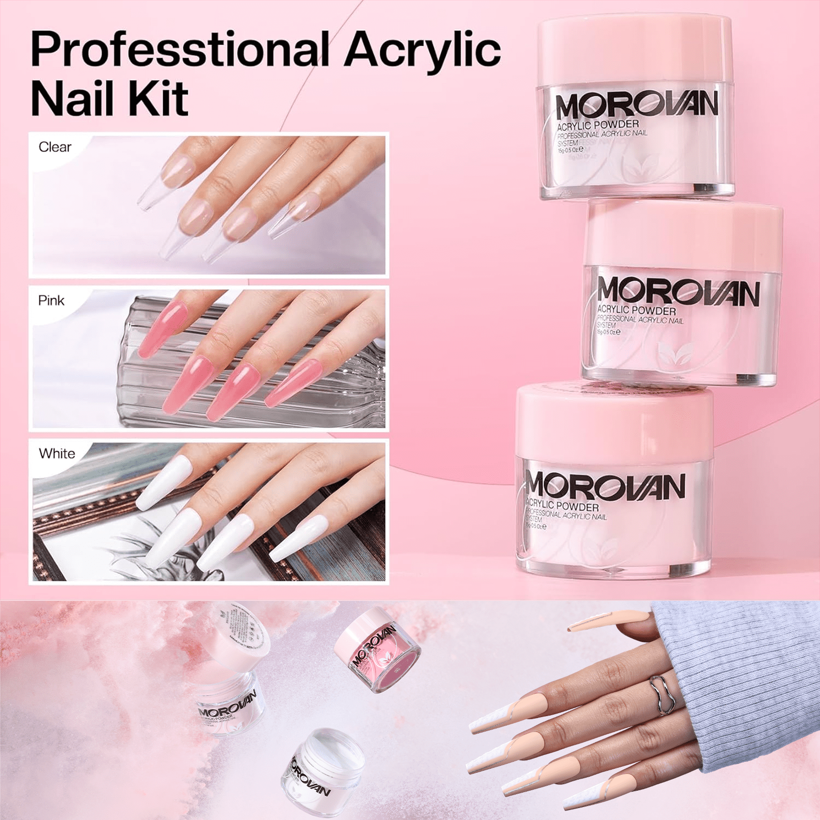Morovan Acrylic Nail Kit with Drill - Glitter Acrylic Powder Monomer Liquid Set for Beginners,Gifts Set for Women