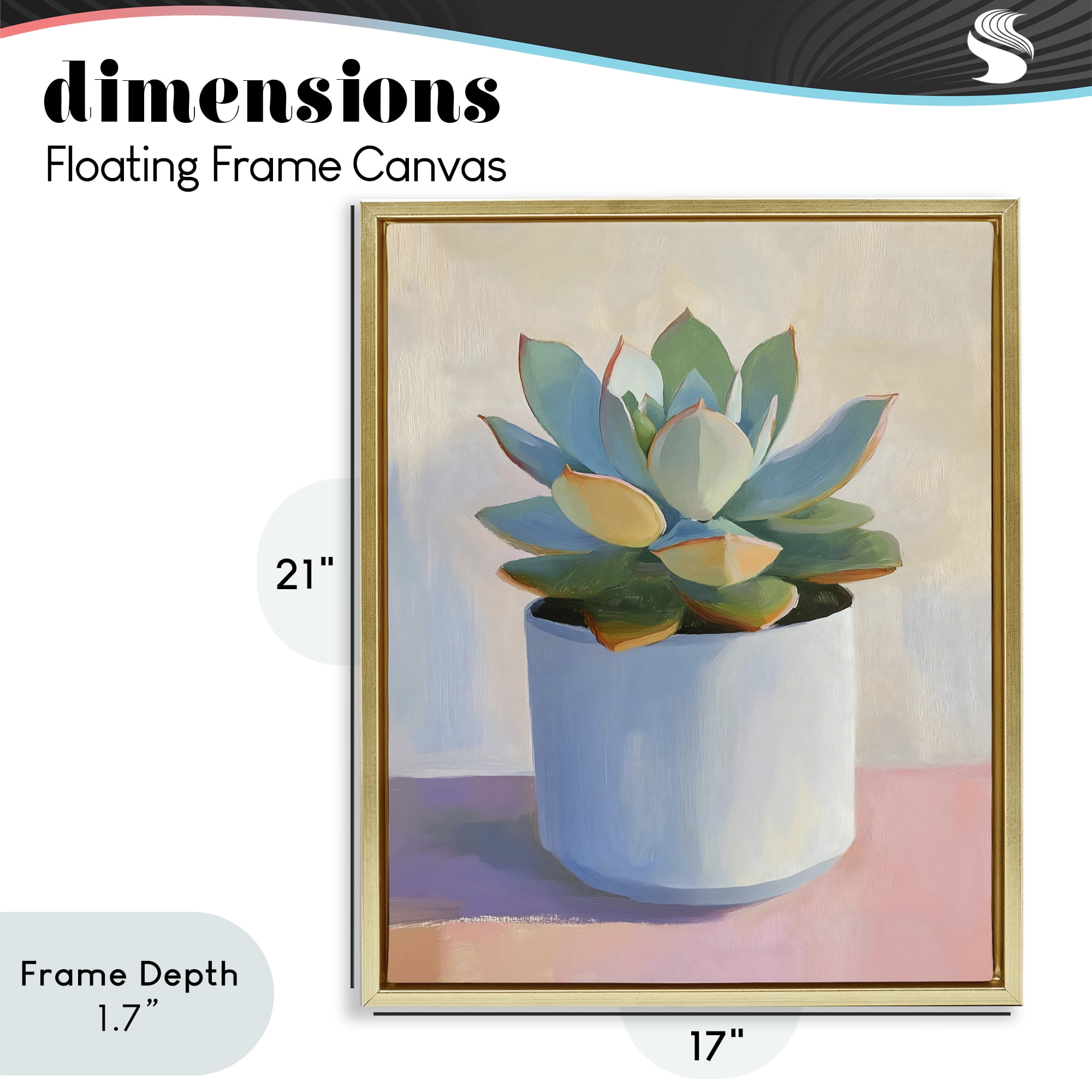 Stupell Industries Succulent Plant in White Pot Gold Framed Floater Canvas Wall Art, design by The Prints Vibe