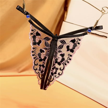 

Panties For Women Pack Women Embroidered Panties Diamond Belt Adjustable Knot Open Crotch Thong Panties Black One Size 3pcs