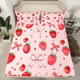 thumbnail image 2 of Manfei Sweet Strawberry Twin Sheet Sets,Cartoon Daisy Loves Twin Fitted Sheet,Pink Bowknot Ribbon Flat Sheet For Kids,Microfiber Bedroom Decor,3pcs, 2 of 7