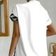 thumbnail image 5 of Camisa De Manga Corta Con Botones Mujer Suelta Casual Color Puro Estampado Floral Bloque De Color Empalme Blusa Top Blanco S, 5 of 7