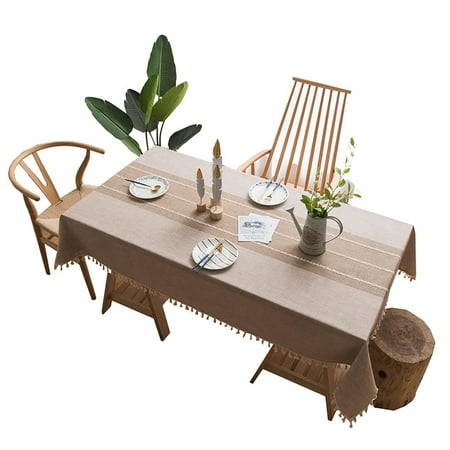 

Tassel Table Cloth Nordic Striple Table Cover Rectangle Dust-proof Ployester and Linen Minimalism for Outdoor Picnic and Indoor