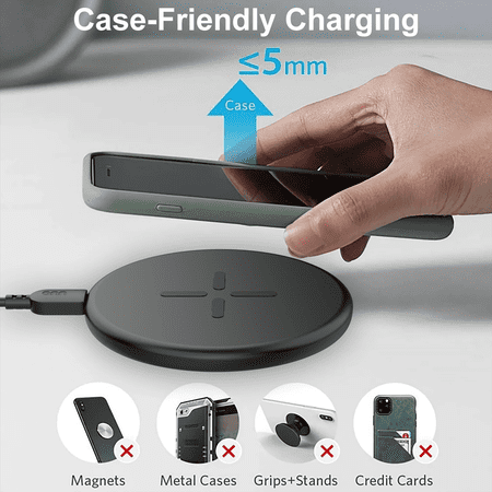 ONN 10W WIRELESS CHARGING PAD WITH 5FT USB-C CABLE AND WALL ADAPTER, QI CERTIFIED, BLACK – COMPATIBLE WITH IPHONE 17/16/15/14/13/12 SERIES, SAMSUNG GALAXY, NOTE, PIXEL DEVICES