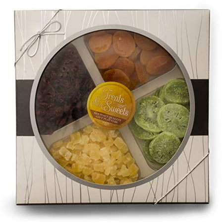 Deluxe Gourmet Brownies - Fruit Basket Gourmet Deluxe, Classic Dried Fruit Platter Apricots, Pineapple, Dried Cranberries, Kiwi, Kosher, Beautiful Box W/ Silver Ribbon, Healthy Food Party Tray