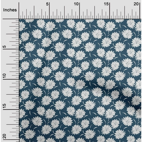 oneOone Polyester Lycra Teal Blue Fabric Florals Fabric For Sewing Printed Craft Fabric By The Yard 56 Inch Wide