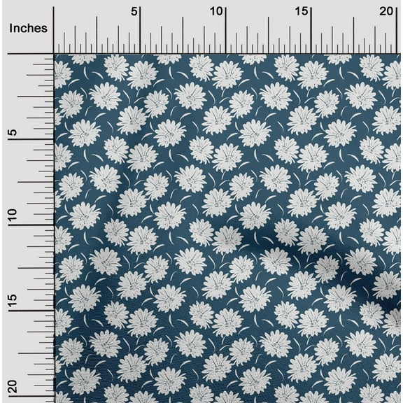 oneOone Polyester Lycra Teal Blue Fabric Florals Fabric For Sewing Printed Craft Fabric By The Yard 56 Inch Wide