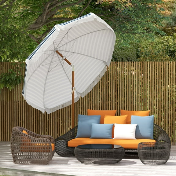 Outsunny Outdoor Patio Umbrella with Tilt, Vent, Fringed Ruffles, Flounce