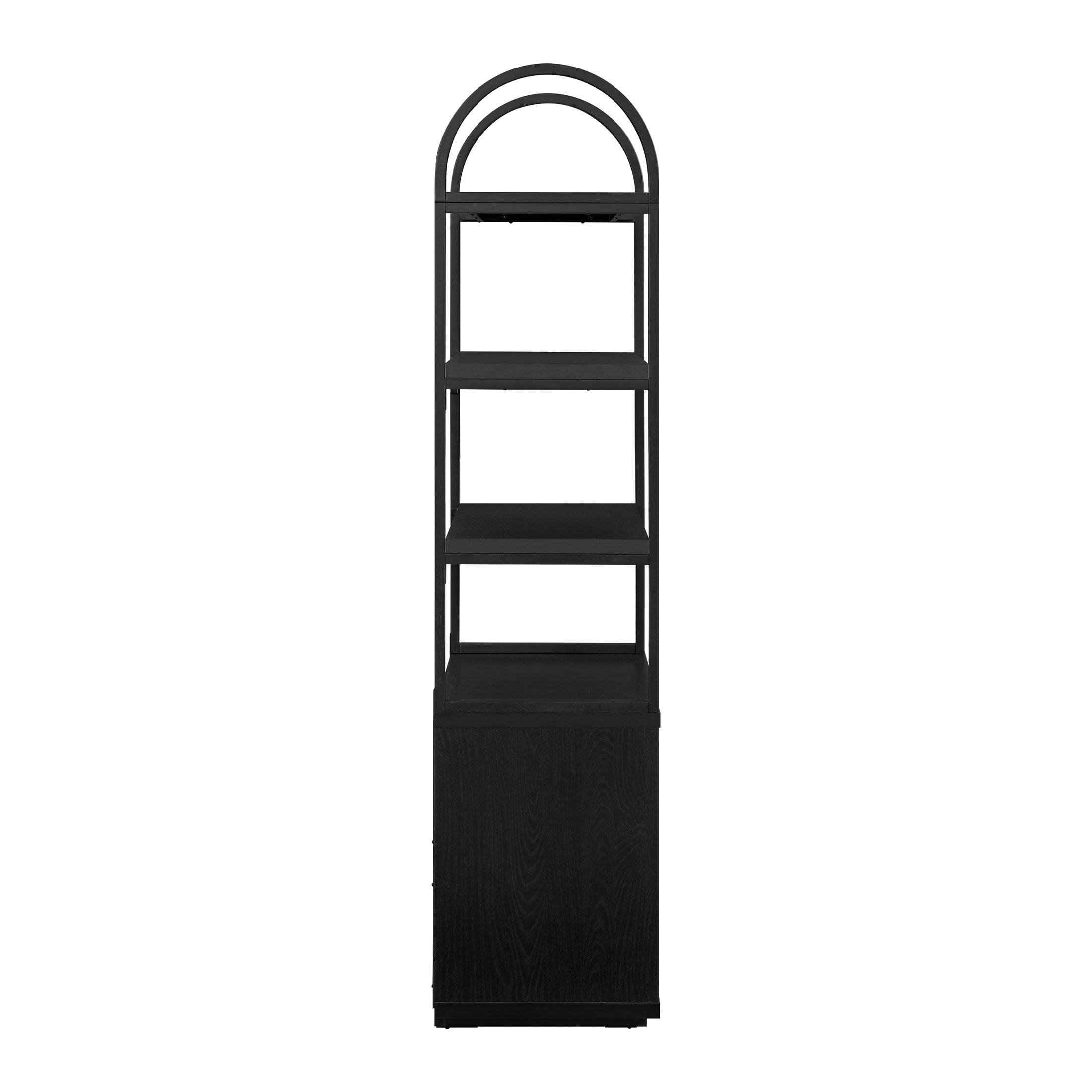 Beautiful Fluted 3-Shelf Bookcase with Storage Cabinet by Drew Barrymore, Rich Black Finish