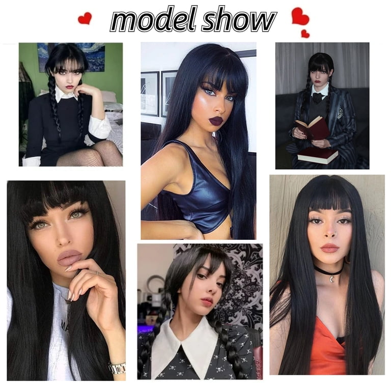 Sexy human hair black bang wig Glueless Human Hair Wigs with Bangs for Black Women Straight  main image 4
