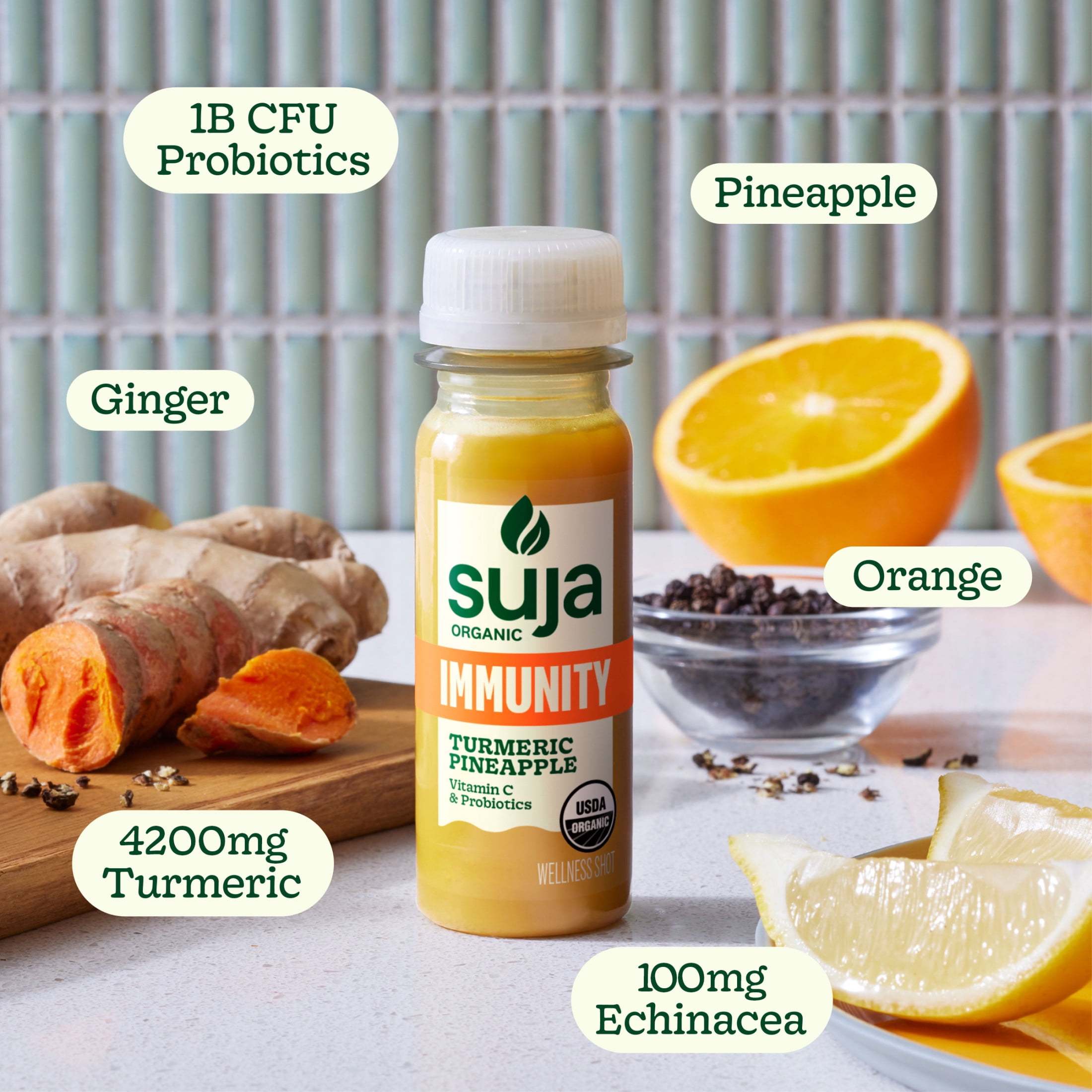 Suja Organic Immunity Turmeric Pineapple Wellness Shots, 1.7 fl oz Bottle, 4-Pack