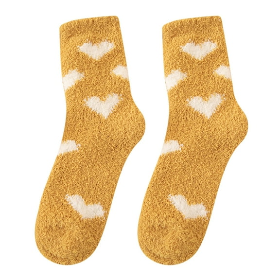Yuanlong Womens Socks Winter Autumn Cute Heart Pattern Plush Medium Tube Thermal Socks Home Indoor Soft Comfy Slipper Socks