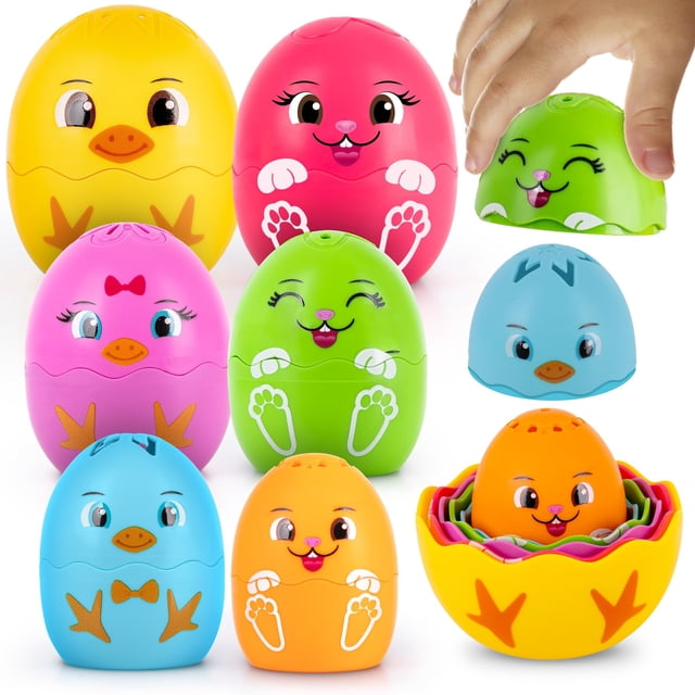 Juguete de baño con forma de huevera apilable ArtCreativity, juego de 9 para niños
