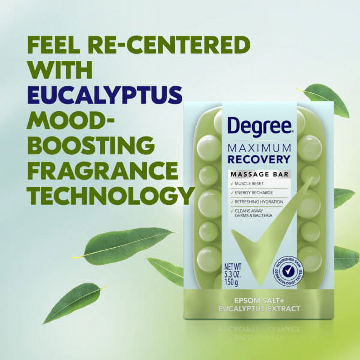 Degree Maximum Recovery Massage Bar Soap Eucalyptus Extract, 5 Oz.