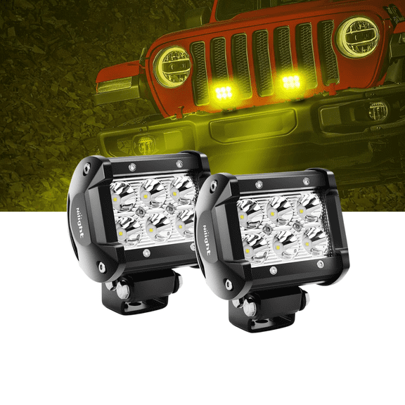 Nilight 4" Yellow LED Light Pods 2PCS, 18W Spot Beam Auxiliary Driving & Fog Lights, Compact Off-Road Work Lamps for Truck ATV UTV RV Pickup Van Boat Tractor
