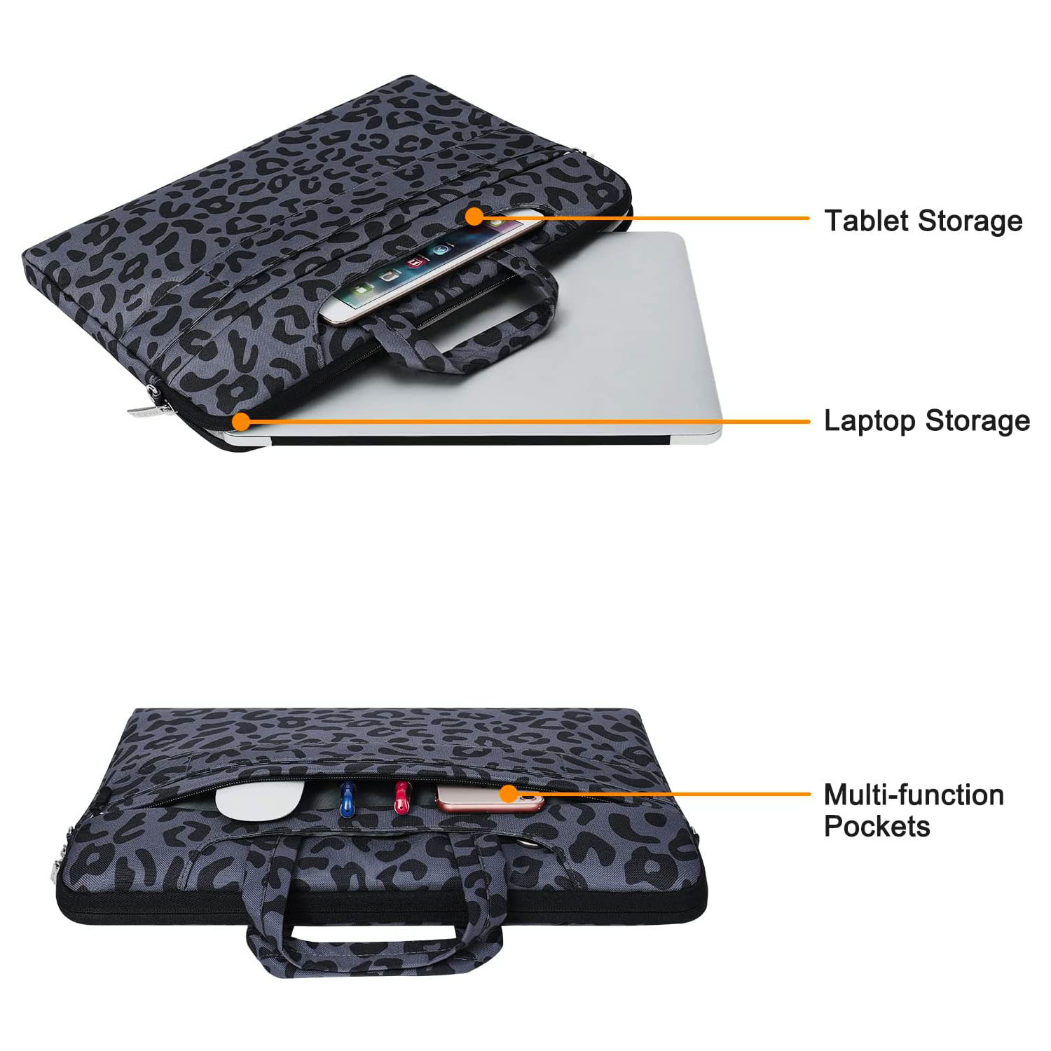 Mosiso 15.6 inch Laptop Shoulder Bag Compatible with MacBook Pro 16 inch 2023-2019 M2 A2780 M1 A2485 Pro/Max A2141/Pro Retina 15 A1398,,Leopard Grain Briefcase Sleeve with Belt for 15-15.6 inch Notebo