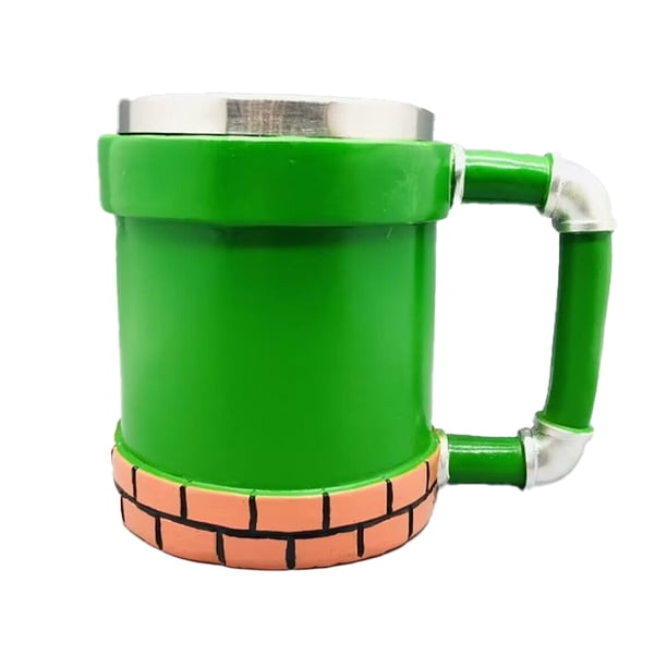 sweethay Supertaza de dibujos animados para café, leche, agua, alcantarillado, tazas de cerámica, taza de píxel, tazas de cocina para Juegos de servir café y té Copa de acero inoxidable