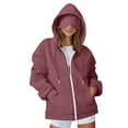 thumbnail image 2 of Under $10 Womens Sweatshirts, Women's Zip Up Hoodies Sweatshirts Clothes Teen Girl Fall Casual Drawstring Jackets With Pockets Overcoat, Wine XL, 2 of 9