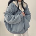thumbnail image 2 of Stichou Women Sherpa Jacket Reversible Y2k Zip Up Hoodie Fleece Faux Fur Grunge 2026 Winter Coat Cutecore Korean Clothes Blue XL, 2 of 9