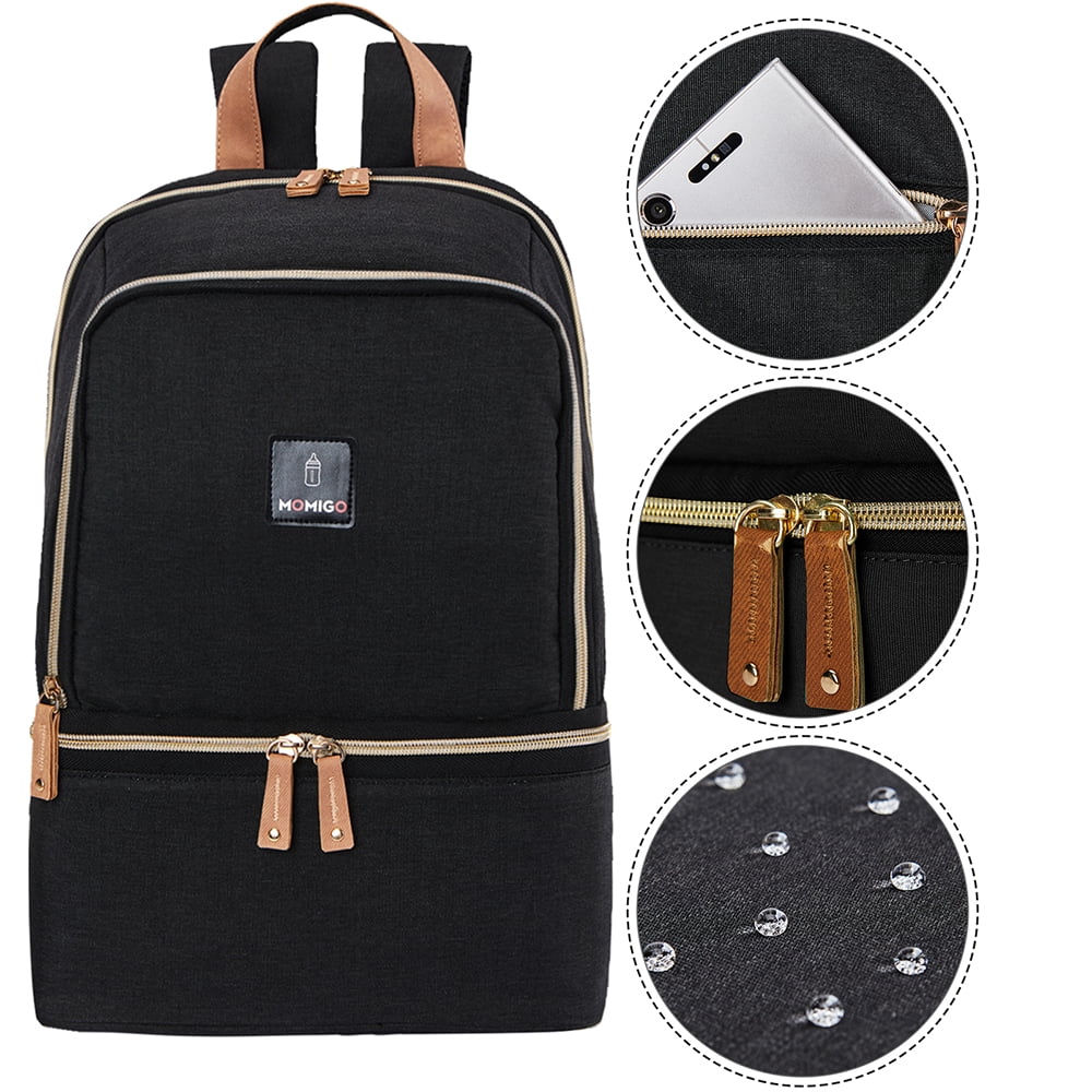 Breast Pump Bag Backpack - Cooler Lunch Bag Double Layer for Mother Large Size Black
