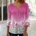 thumbnail image 2 of Hauts de Sortie pour Femmes Bouton Col Rond Manches 3/4 Corset à Volants Froncé Chemisier Tunique Imprimé Floral, 2 of 5