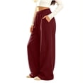 thumbnail image 5 of Teen Girl's Wide Leg Fleece Sweatpants 5-15 Years Elastic High Waisted Loose Baggy Track Pants with Pockets Streetwear, 5 of 9