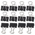 thumbnail image 1 of 12 Pcs Stationery Papers File Organizer Metal Black Binder Clips 15mm Width, 1 of 5