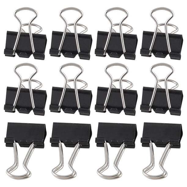 12 Pcs Stationery Papers File Organizer Metal Black Binder Clips 15mm Width