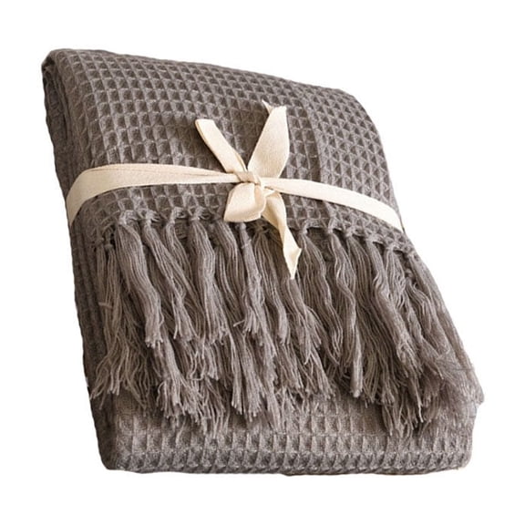 LEORX Comfortable Grey Throw Blanket with Simple Grid Design for Living Room Use