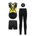 thumbnail image 2 of Hansber Kids 4-Piece Workout Sets Gymnastics Leotard with Leggings Shorts Dance Outfits for Stage Performance Yellow 12, 2 of 5