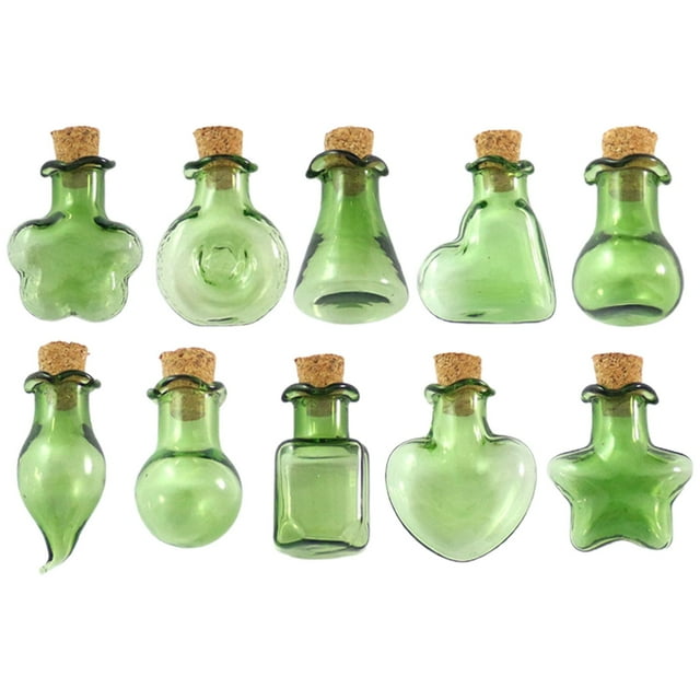 Paquete de 10 pendientes de botella de vidrio transparente vacío, colgante para hacer joyas DIY, manualidades decorativas Verde jinwen Collar Colgante Mini Botellas