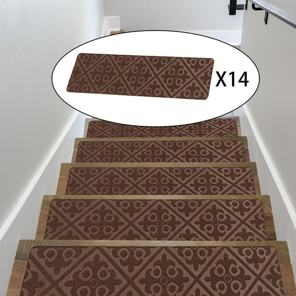 8"x30" Carpet Stair Treads, 14 , Non-Slip Self Adhesive Skid Resistant Tape Rug, Stair Runners for Kids, Pets, Indoor Stairs - Brown