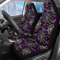 Uorisanigo 2PCS Car Seat Covers for Front Seats, Furry Fuzzy Fluffy Cobweb Purple Bat Seat Cover, Universal Vehicle Split Cushion Cover, Driver Interior Accessories for Car, Truck, SUV