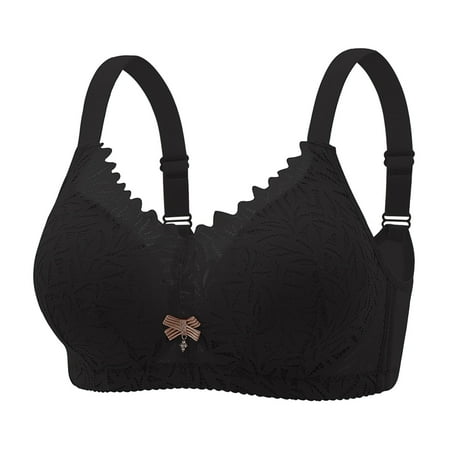 REORIAFEE Women Bras Gathered Together Wireless Bras Lace Adjustable Straps Brassiere Comfy Spaghetti Straps Breathable Corset Underwear Comfortable Classic Support Lingerie Black S