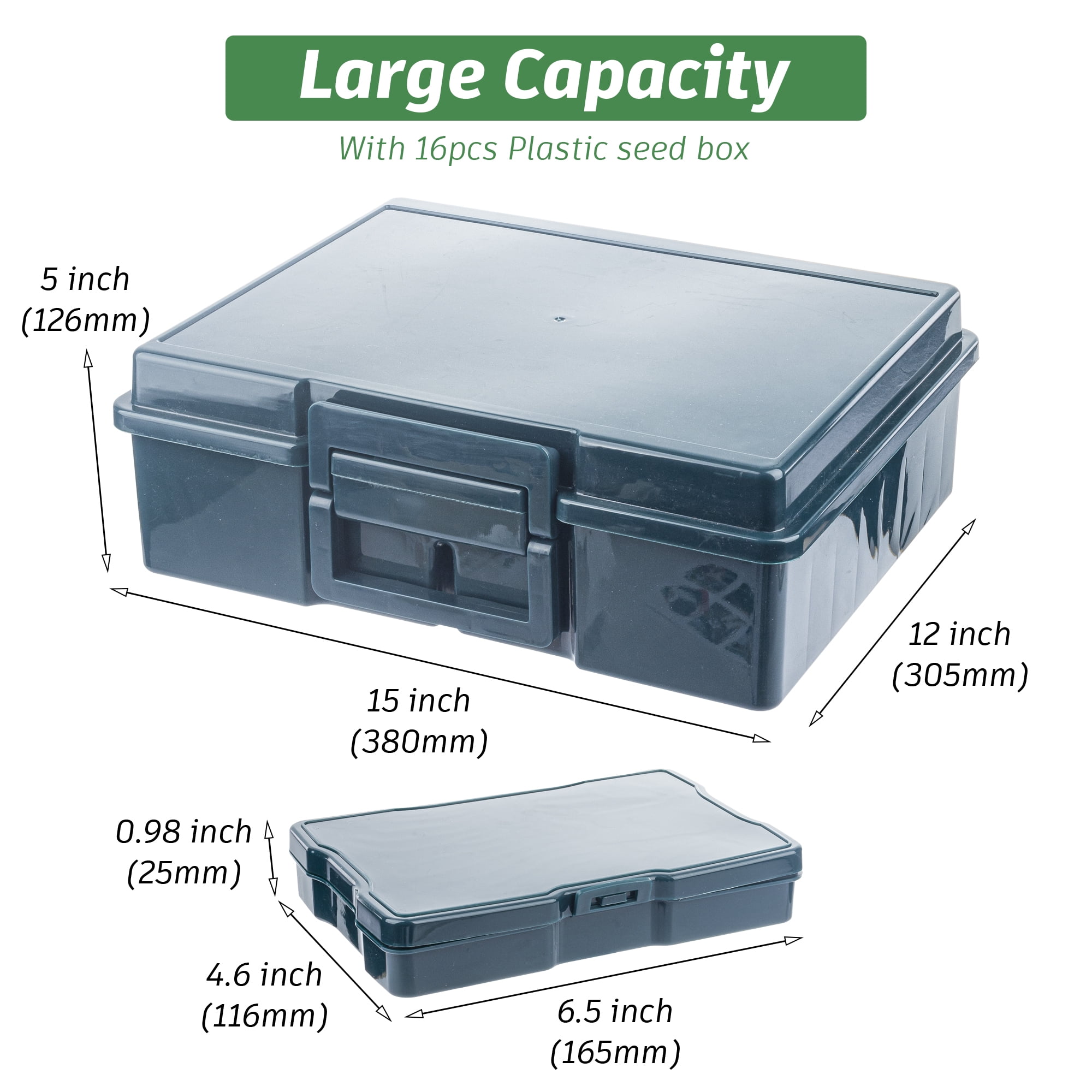 WRVCSS  Dark Green Seed Storage Box With 16 pcs 4" x 6" cases,Seed Organizer,Photo Storage Box For pictures