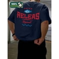 thumbnail image 2 of Men's Navy Blue 100% Cotton Short Sleeve Tee with "CATCH RELEASE Repeat" Fishing Motif - Leisure Fishing Wear S, 2 of 6