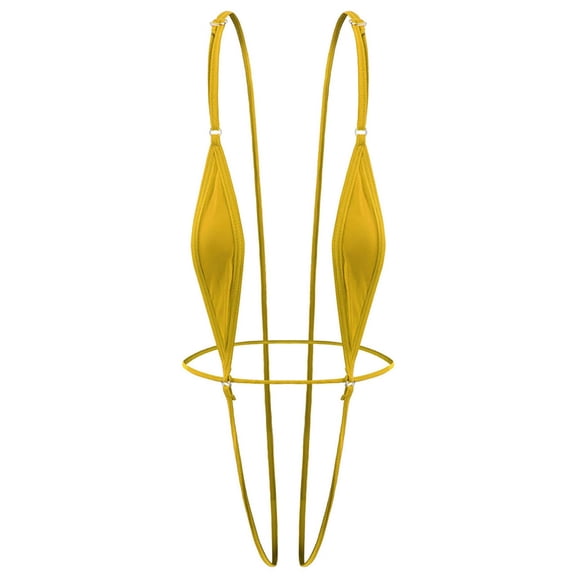 JSGEK Women Minimalist Micro Thong Bikini Set Adjustable Straps Solid Lingerie for Beach or Pool Party Yellow Free Size