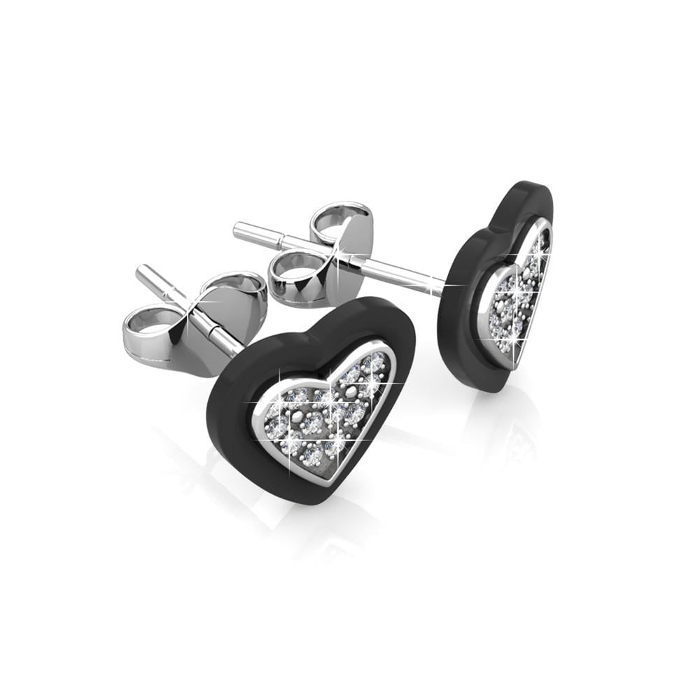 Cate & Chloe Rory Dainty Heart Stud Earrings with Ceramic Halo and Swarovski Crystals for Women