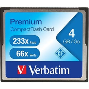 - Verbatim Premium CompactFlash Memory Card, 4GB, 66X Read Speed/60X Write Speed