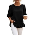 thumbnail image 2 of Neewe Womens Tops 3/4 Sleeve Shirts Plain Round Neck Loose Casual Ruffle Hem Blouses Trendy 2026, 2 of 8
