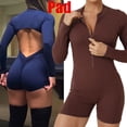 thumbnail image 2 of Nuevo conjunto de yoga de manga larga con cremallera y almohadilla para mujer, mono de una pieza, pantalones cortos de entrenamiento para gimnasio, mono elástico para fitness, traje deportivo atlético, 2 of 5