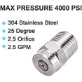 thumbnail image 2 of 25 Degree Surface Cleaner Tips with 2.5 Orifice, 1/4'' Male NPT, 4000 PSI Threaded Spray Nozzles, Stainless Steel, 2 Pcs, 2 of 7