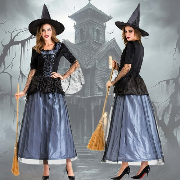 WILLBEST Black Athletic Dress Adult Women's Cos Witch Dress Lace Mesh Black Gown