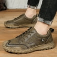 thumbnail image 6 of Mens Leather Walking Shoes Outdoor Breathable Casual Sneakers Non-slip Lightweight Lace-up Driving Shoes Brown 7 US, 6 of 7