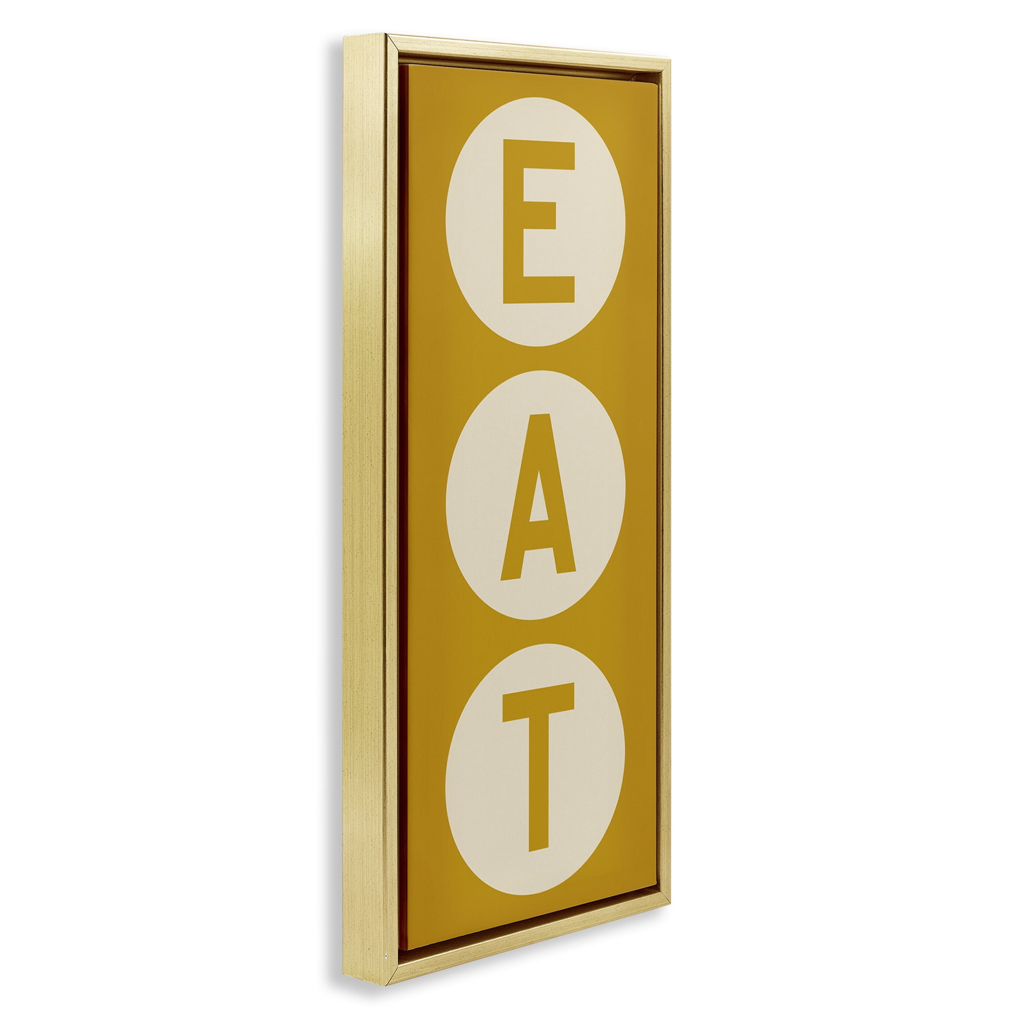 Stupell Industries Retro Style Eat Circle Letters Sign Typography Painting Gold Floater Framed Canvas Art Print Wall Art, 15 x 31